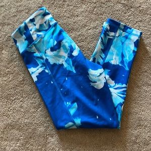 Adidas Climalite Bright Blue Capri Leggings with Aqua and White Palm Print